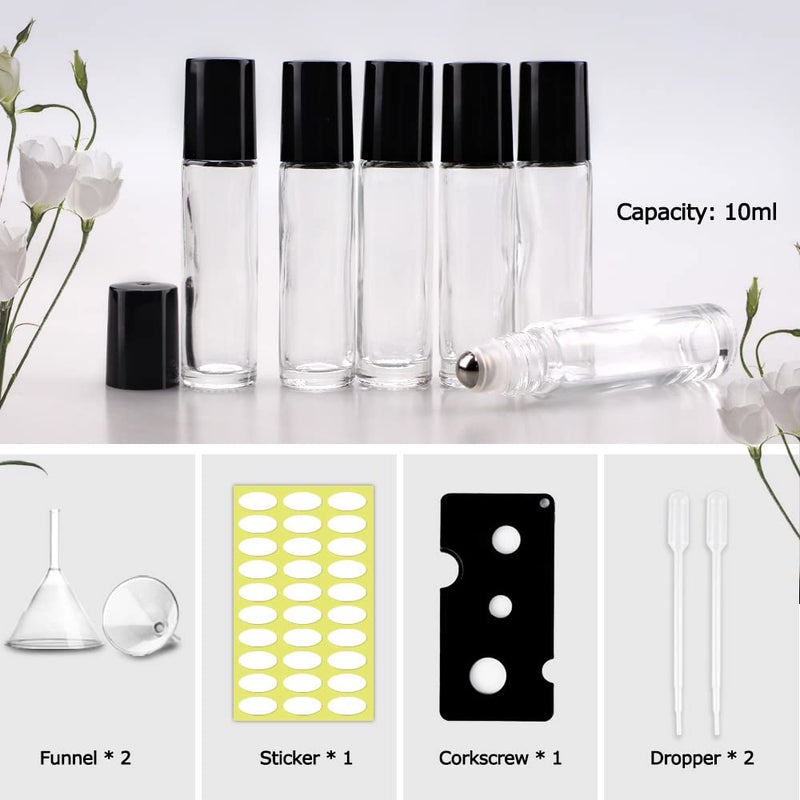 sungwoo 12 Pack Essential Oil Roller Bottles  10ml Clear Glass Roller Bottles with Stainless Steel Roller Balls and Caps for Travel  Perfume and Lip Gloss - Image 2
